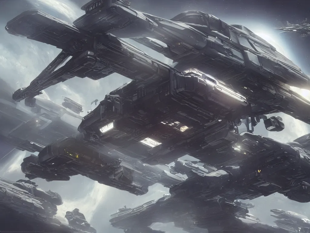 Image similar to a star citizen spaceship, digital painting, fantasy, art by alexandre mahboubi and christophe oliver