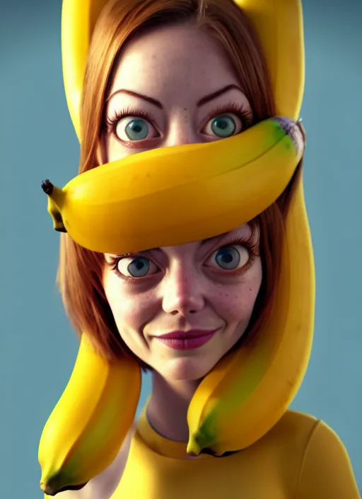 Prompt: anthropomorphic portrait of emma stone as a banana, au naturel, hyper detailed, digital art, trending in artstation, cinematic lighting, studio quality, smooth render, unreal engine 5 rendered, octane rendered, art style by klimt and nixeu and ian sprigger and wlop and krenz cushart and pixar and riot and overwatch