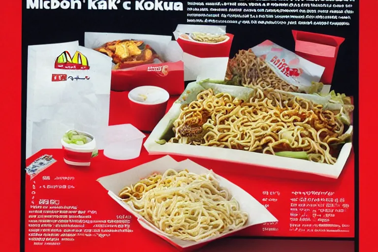 Image similar to mcdonald's yakisoba meal, in 1 9 9 5, y 2 k cybercore, advertisement photo