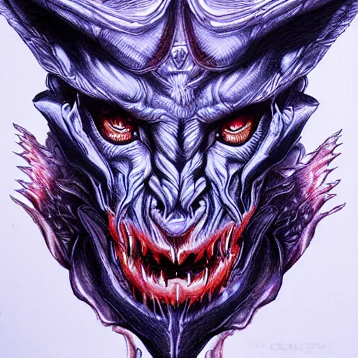 Prompt: ballpoint pen art of a demon by vaxo lang