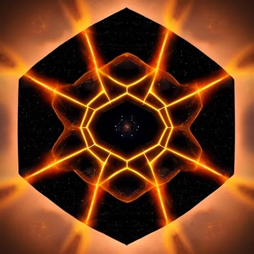 Image similar to mystical hexagonal portal in the night sky, made out of pure energy, hyperrealistic, photography