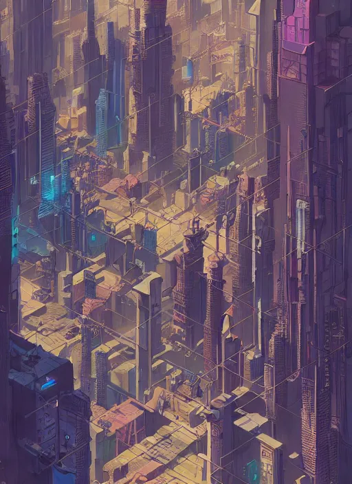 Prompt: a graphic layout design poster of a cyberpunk city in maze, chris ware, peter mohrbacher, jane newland, peter gric, chris ware, aaron horkey, illustration, artstation