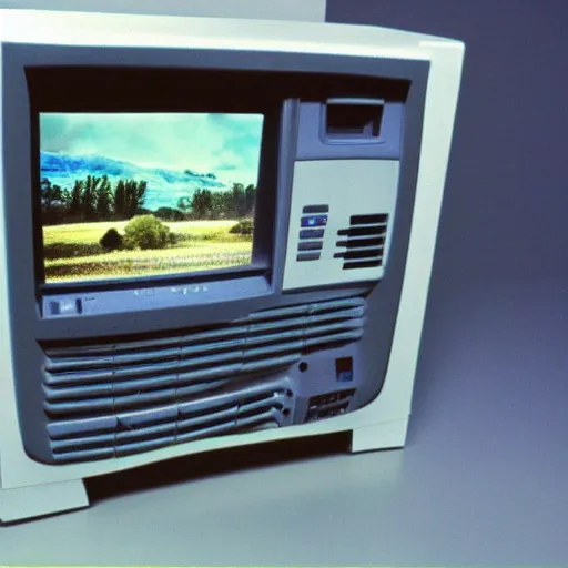 Prompt: windows 3. 1 photo of old computer with crt monitor