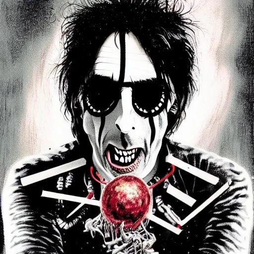 Image similar to graphic illustration, creative design, alice cooper as an astronaut, biopunk, francis bacon, highly detailed, hunter s thompson, concept art