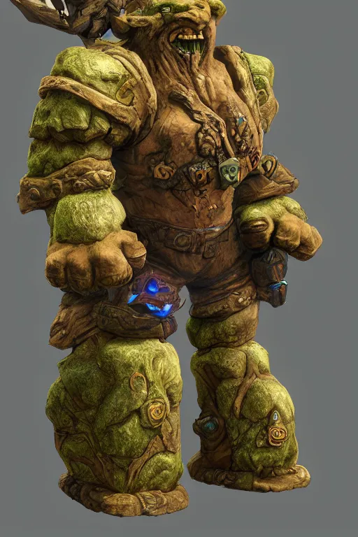 Image similar to zelda fantasy art giant golem troll wood rock greeble gemstone, global illumination ray tracing hdr fanart arstation by sung choi and eric pfeiffer and gabriel garza and casper konefal