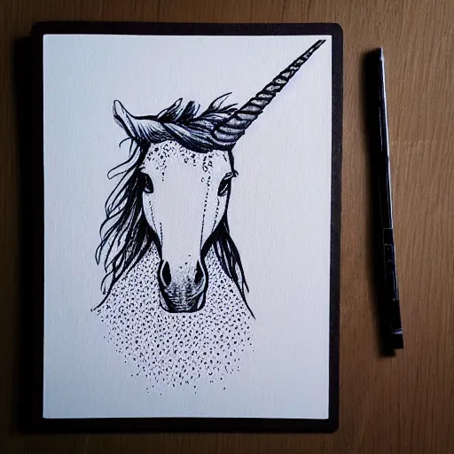 Image similar to unicorn, drawn with dots, art, minimalist, simple,