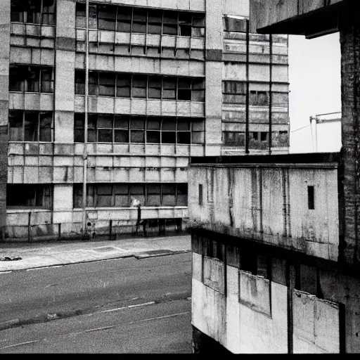 Image similar to 1971 England, Soviet England, brutalist buildings, cinematic