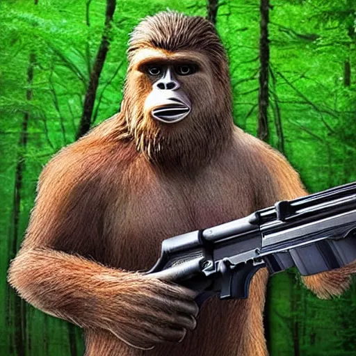 Prompt: bigfoot hunting deer with a shotgun