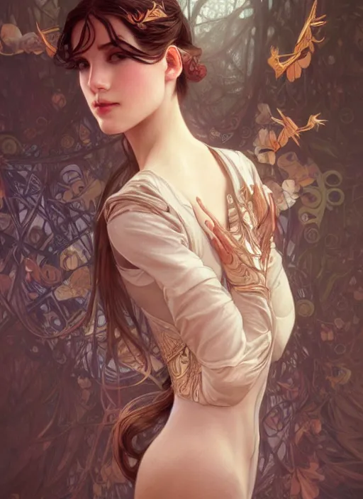 Image similar to ultra realistic illustration, ballerina, sci - fi, fantasy, intricate, elegant, highly detailed, digital painting, artstation, concept art, smooth, sharp focus, illustration, art by artgerm and alphonse mucha