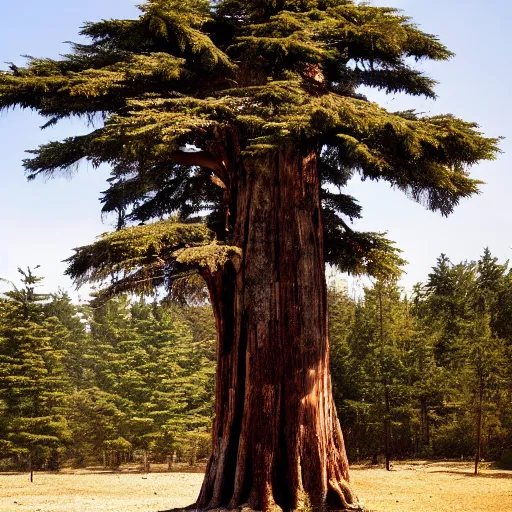 Image similar to photograph of cedar of lebanon shaped like masculine strong man, photography