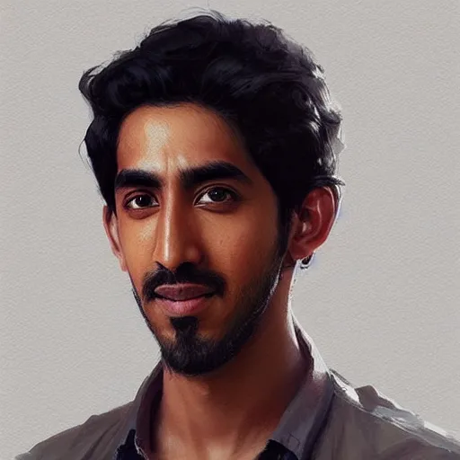 Prompt: “Portrait of Dev Patel by Greg Rutkowski, young, attractive, highly detailed portrait, scifi, digital painting, artstation, concept art, smooth, sharp foccus ilustration, Artstation HQ”