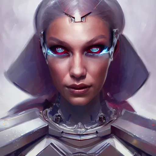 Image similar to cyborg queen, fantasy, portrait, highly detailed, digital painting, trending on artstation, concept art, sharp focus, illustration, art by artgerm and greg rutkowski and magali villeneuv