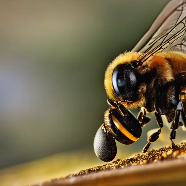 Prompt: a macro 8k photograph of robotic bees, nature photography, macro