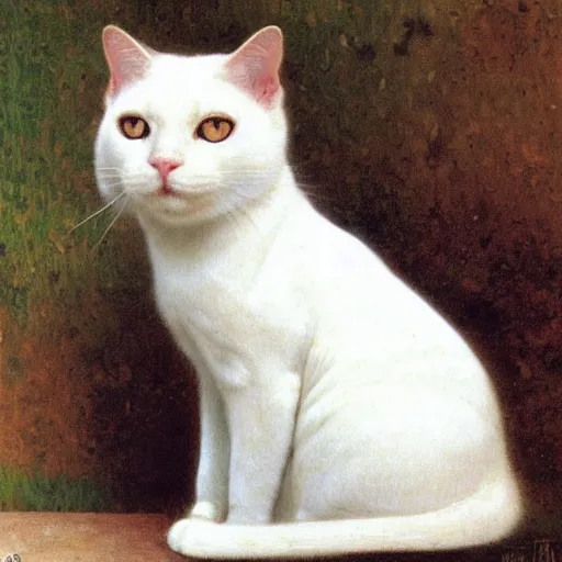 Prompt: portrait of a white cat with a black spot on its head, intricate, elegant, highly detailed, smooth, sharp focus, illustration, art by gustav klimt - adolphe bouguereau