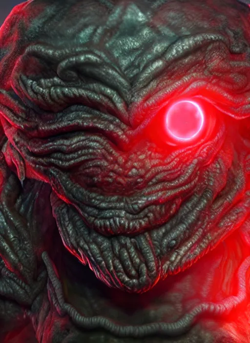 Image similar to hyper realistic ultra realistic elder god photo furious red glowing eyes biden, high quality photo, detailed , 8k