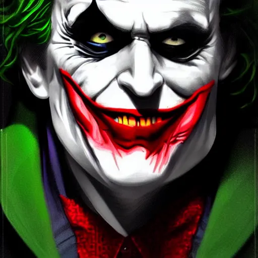 Prompt: the joker with the batman mask, digital painting, amazing detail, artstation, cgsociety