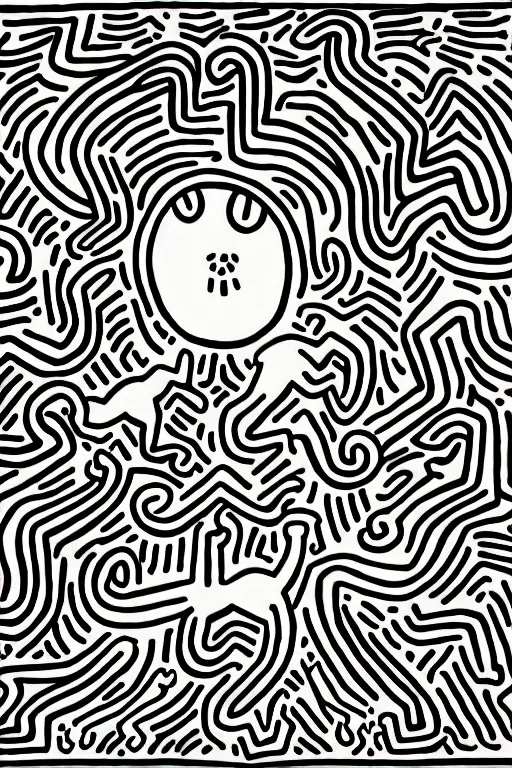 Prompt: junji ito x keith haring collaboration art, digital illustration