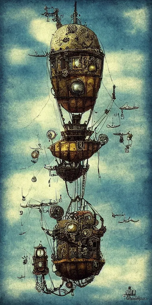 Image similar to a vintage steampunk airship by alexander jansson