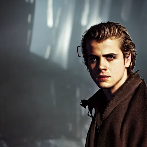 Prompt: hayden christensen as anakin skywalker, cinematic photography, star wars, trending, professional, 8k, detailed face, HD,