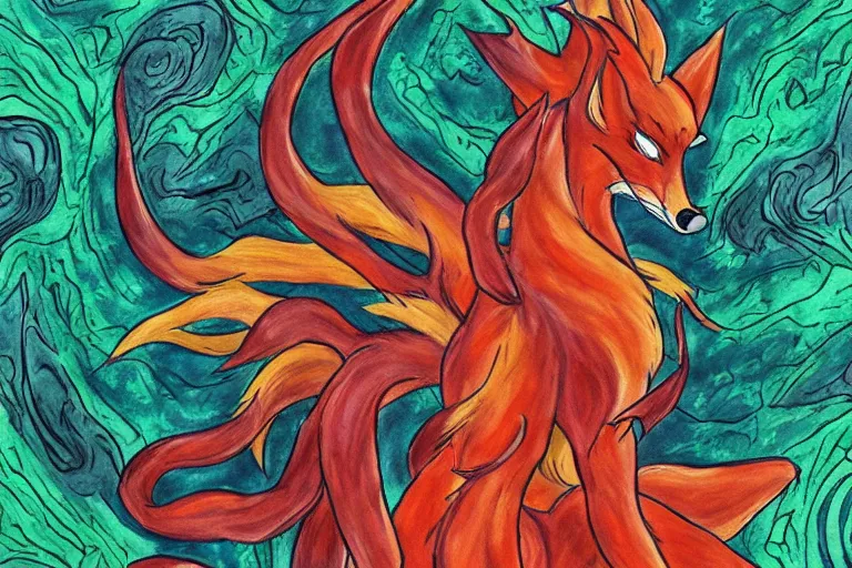 Image similar to kurama, nine - tailed fox, 🎨🖌