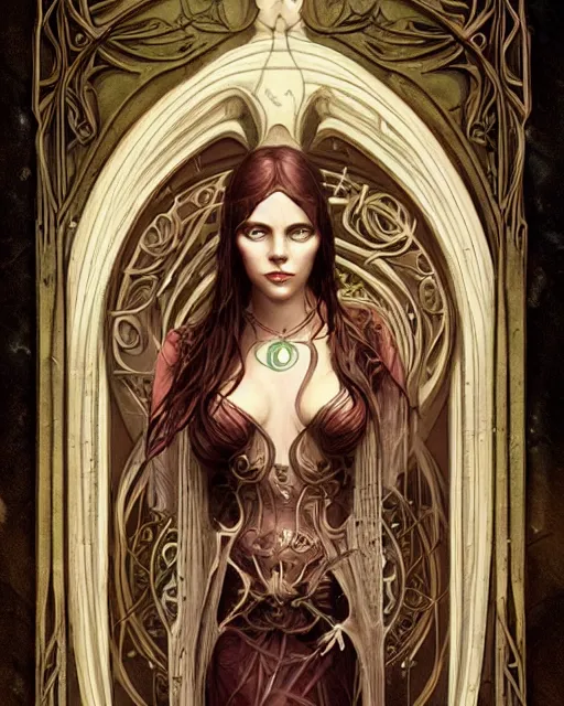 Image similar to tarot card, high priestess, Art nouveau, by bastien deharme