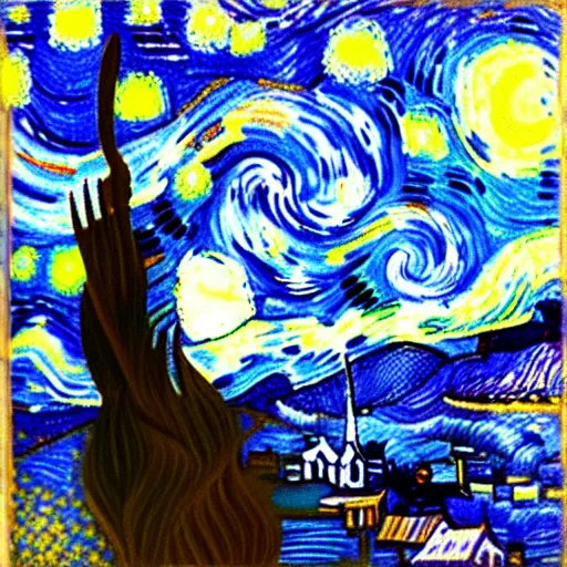 Prompt: starry night painting in the style of georges seurat