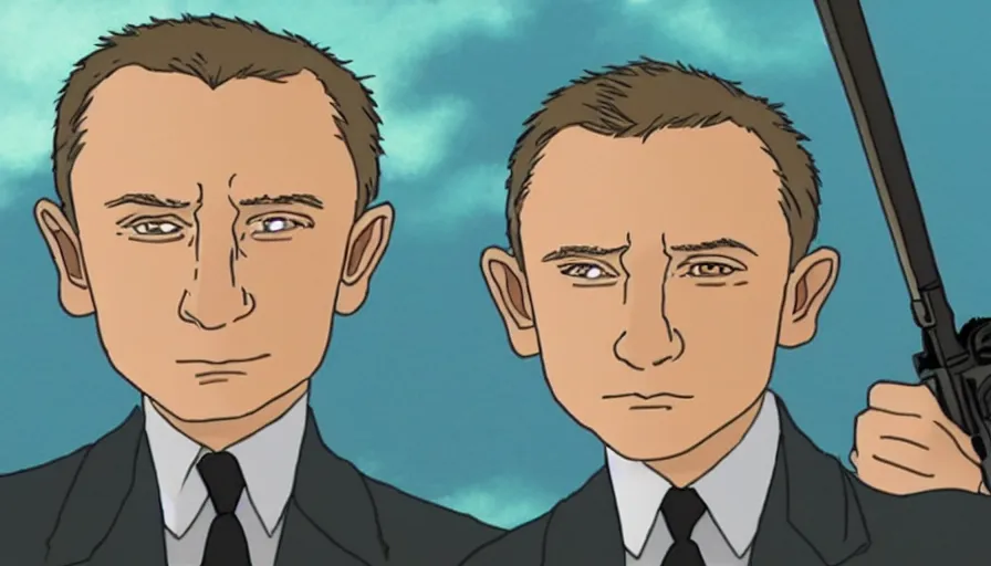 Prompt: a screenshot of daniel craig as james bond in ghibli style