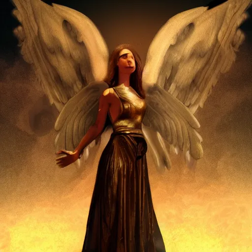 Image similar to biblically accurate angel come to slay the demons of hell, digital art, grand, painting, volumetric lighting, photorealistic