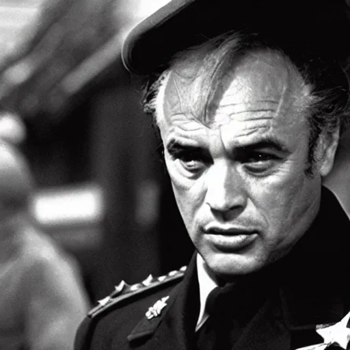 Prompt: Marlon Brando as General Montero in the 1989 film by David Lean, Nostromo