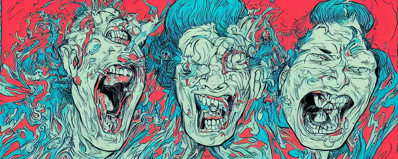 Prompt: portrait of a mad man screaming, by josan gonzales,