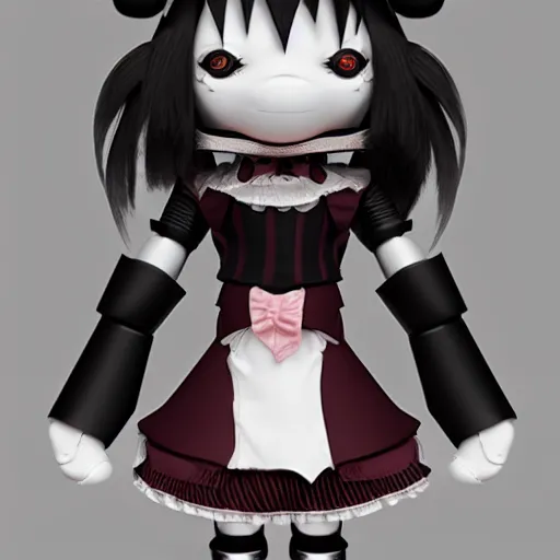 Image similar to cute fumo plush of a gothic maid robot, anime, vray