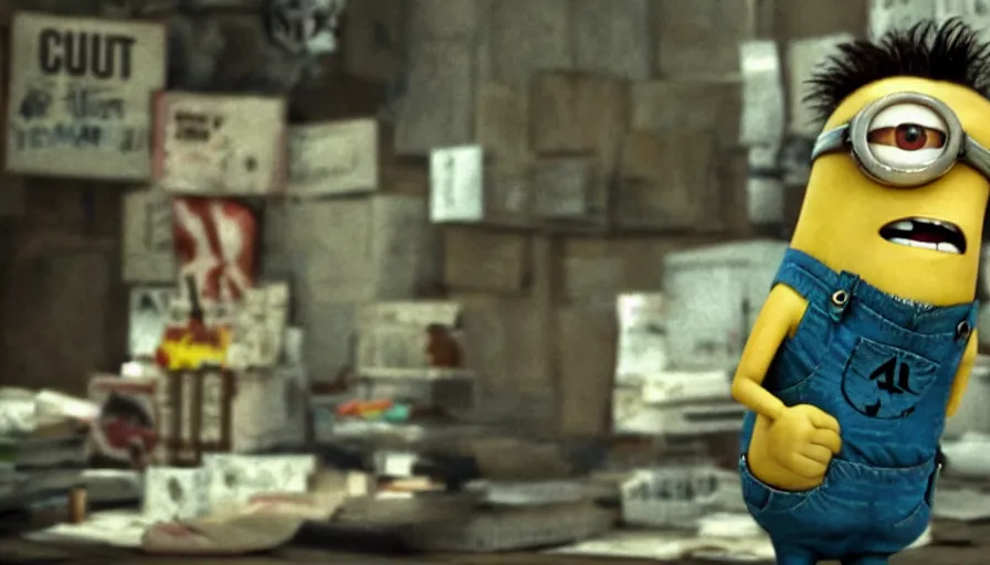 Image similar to fight club!!!!, fight club!!!! (((the minions))), movie still, directed by David fincher