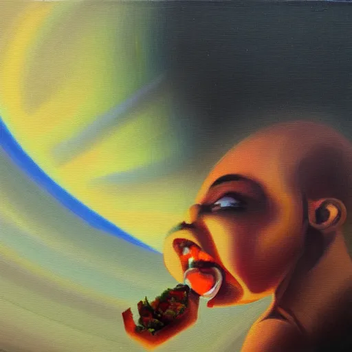 Image similar to stock photo of Saturn eating his child, oil on canvas, trending on artstation, deviantart