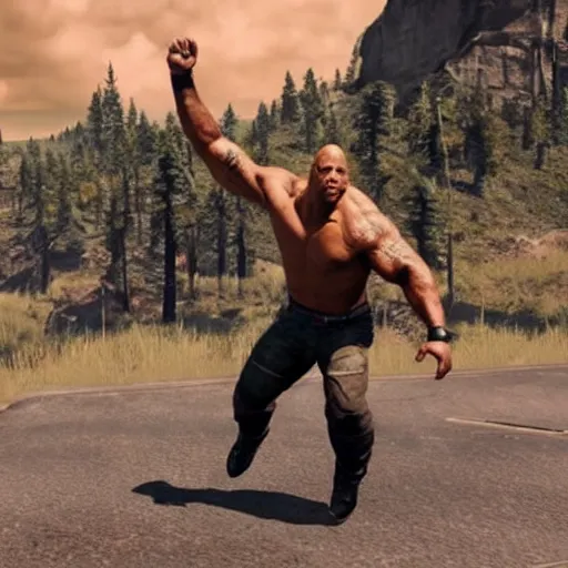 Image similar to Dwayne Johnson wins PUBG. Dance screenshot.