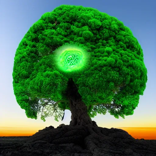 Image similar to giant tree of life being consumed by green lava