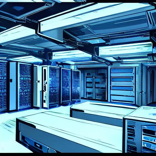 Image similar to a computer server room that looks well lived - in. in the style of gits mamoru oshii. r / corecyberpunk