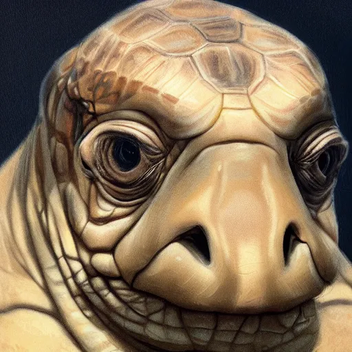 Image similar to amazingly beautiful portrait of a hyper realistic mitch mcconnell as a tortoise painted by greg rutkowski, artgerm, beautiful lighting, masterpiece, epic, 4 k