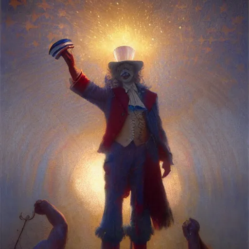 Image similar to uncle sam as a clown, radiant light, caustics, heroic, bright iridescent light, by gaston bussiere, bayard wu, greg rutkowski, maxim verehin