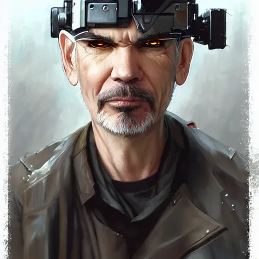 Image similar to billy bob thornton is a cyborg with eye implants and visors, drawn by krenz cushart