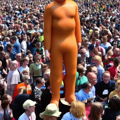 Image similar to a 7 0 foot tall ginger man walking among the crowd