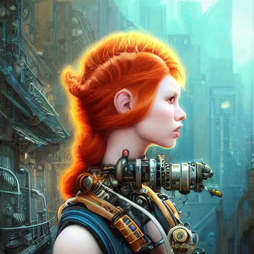 Image similar to Lofi pale redhead BioPunk Steampunk portrait, Pixar style, by Tristan Eaton Stanley Artgerm and Tom Bagshaw.