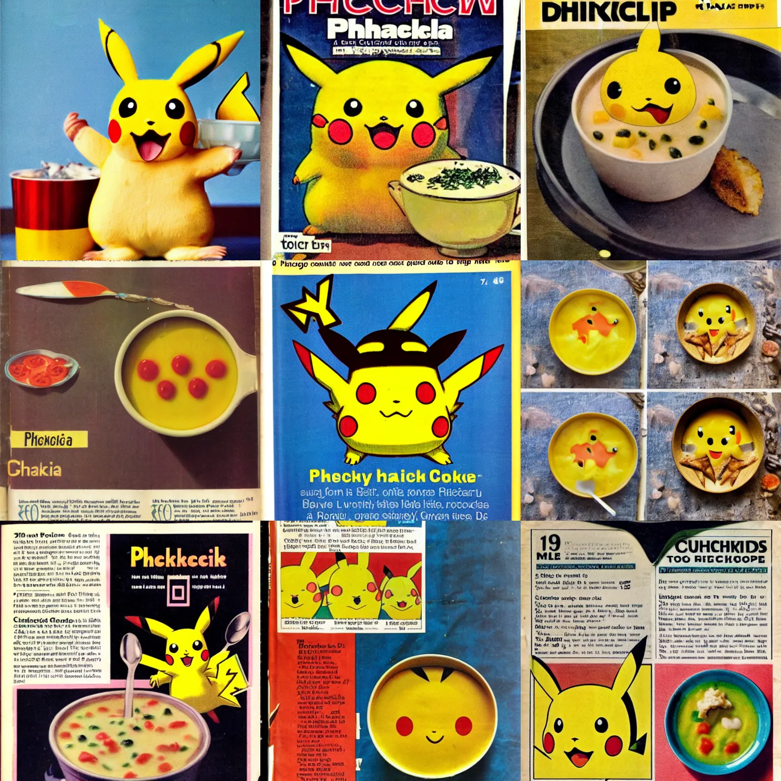 Prompt: 1970s magazine recipe for Pikachu Chowder