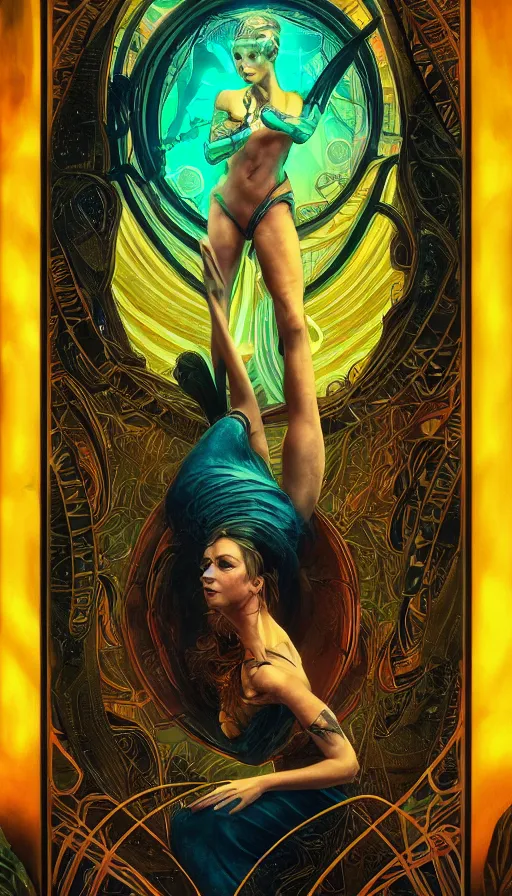 Prompt: tarot card, altered carbon, neon, fool, dreamy vibe, fibonacci, sweat drops, insane intricate, highly detailed, digital painting, artstation, concept art, smooth, sharp focus, illustration, unreal engine 5, 8 k, art by artgerm and greg rutkowski and alphonse mucha, laura sava, laura palmer