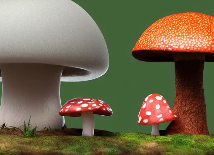 Image similar to a cute creature sitting next to a mushroom, sidefx houdini, vfx, mantra render