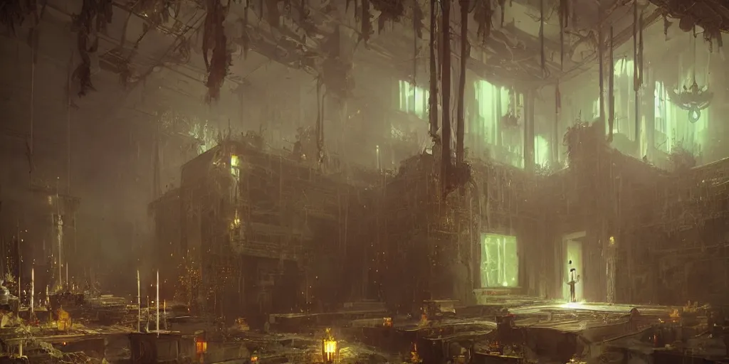 Prompt: the extremely beautiful digital painting of special containment procedures cult ceremony, h. p. lovecraft, cinematic lights, vivid lighting, fantasy, by tuomas korpi and greg rutkowski and jonas de ro