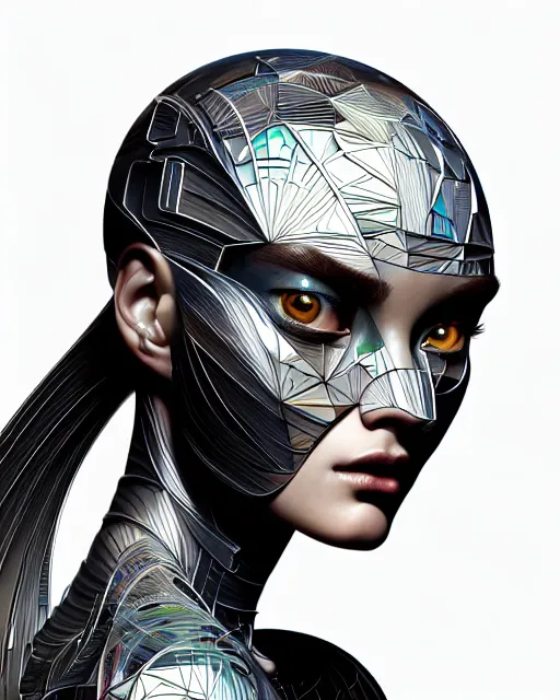 Prompt: ultra detailed, beautiful female android, side portrait, sharp focus, highly detailed, scribble art, speed painting, geometric shapes, global illumination, by james jean and moebius!! and artgerm and liam brazier and victo ngai and tristan eaton. detailed, vector art, digital illustration, concept art. 8 k, hdr