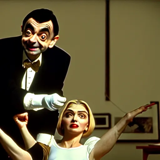 Prompt: mr. bean as madonna. movie still. cinematic lighting.