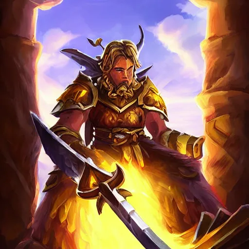 Image similar to a giant golden sword, a broad blade sword weapon, hearthstone art style, epic fantasy style art, fantasy epic digital art, epic fantasy card game art