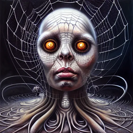 Image similar to cosmic fractal spider portrait by giger, by tomasz alen kopera and peter mohrbacher.