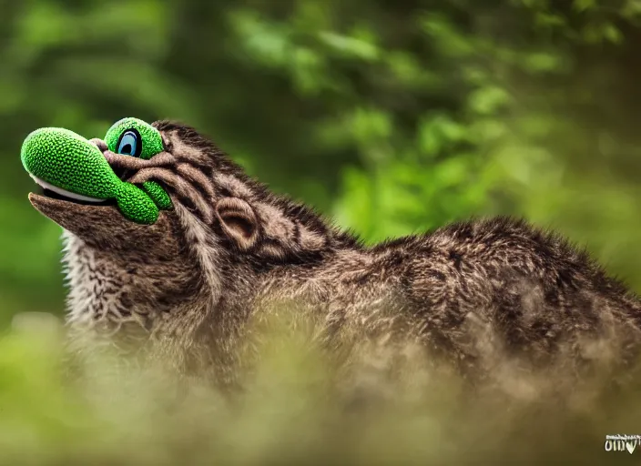 Image similar to wildlife photo of real life yoshi in the wild, 8 k, 8 5 mm f 5. 6